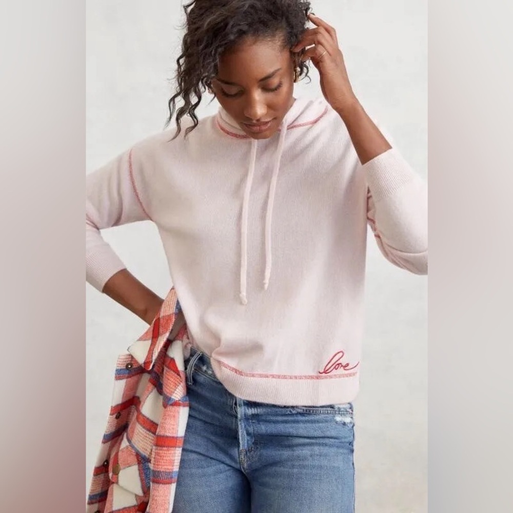 Stitches and Stripes Anthropologie Love Pink Cashmere Hoodie Sweater Size Small
